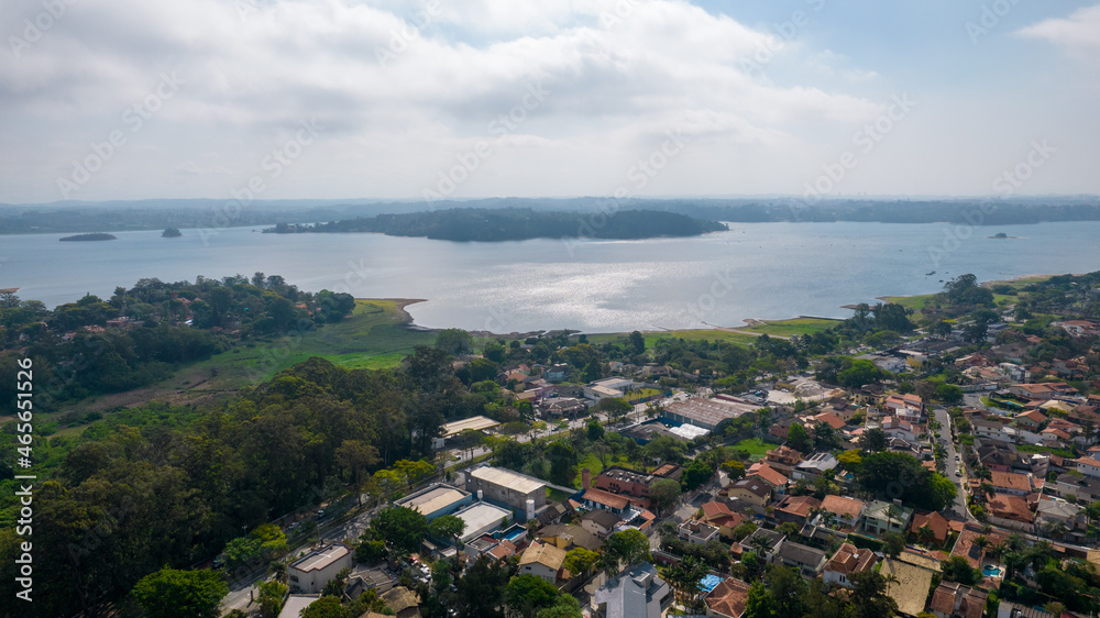 Wall mural aerial view of the interlagos district. beautiful houses and a view of the guarapiranga dam