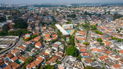 Aerial view of the Interlagos district. Beautiful houses and a view of the Guarapiranga dam