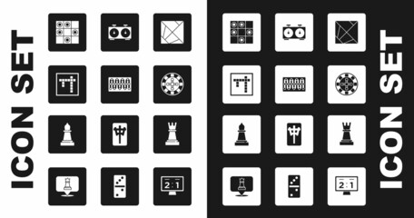 Set Rubik cube, Board game, Bingo, of checkers, Casino roulette wheel, Time chess clock, Chess and icon. Vector