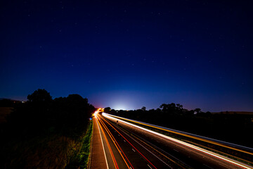 A night time view of the M6 heading towards Penrith the gateway to the English Lake District with...