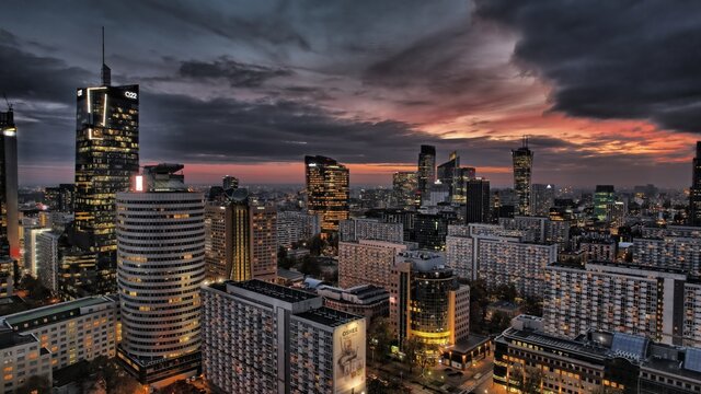 city skyline at sunset