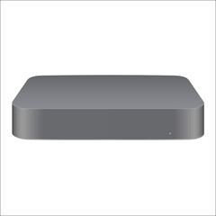 Apple mac mini hero space gray color computer. Apple Mac mini computer. Mini Mac gray. Vector stock illustration.