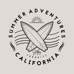 Surfing theme logo template. Outline vector illustration.