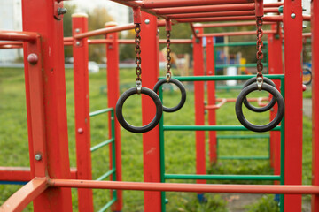 Rings on the playground. Details of the area for street training.