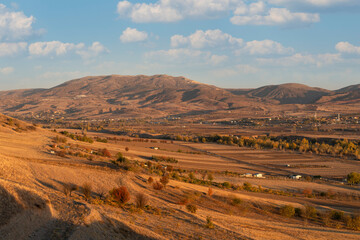 Fototapeta na wymiar Hilly area with fields, Kahraman Kazan, Ankara, Turkey.
