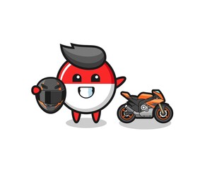 cute indonesia flag cartoon as a motorcycle racer