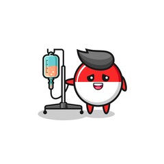 cute indonesia flag character standing with infusion pole