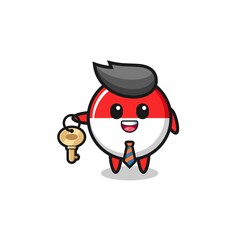 cute indonesia flag as a real estate agent mascot