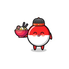 indonesia flag as Chinese chef mascot holding a noodle bowl