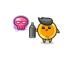 dollar coin cartoon make a graffiti with a spray paint