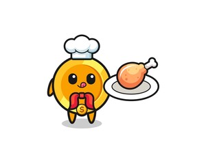 dollar coin fried chicken chef cartoon character