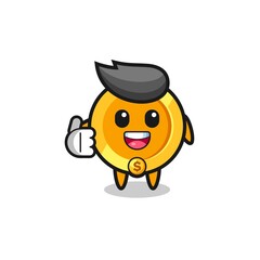 dollar coin mascot doing thumbs up gesture