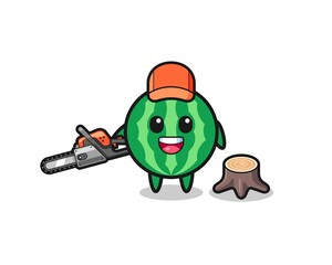 watermelon lumberjack character holding a chainsaw