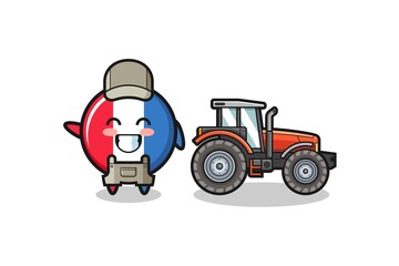 the france flag farmer mascot standing beside a tractor