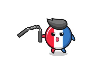 cartoon of france flag using nunchaku