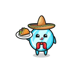 mirror Mexican chef mascot holding a taco