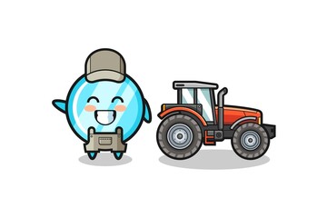 the mirror farmer mascot standing beside a tractor