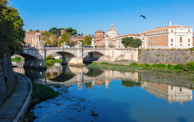 Fototapeta na wymiar Bridge Sisto and his reflection- Rome