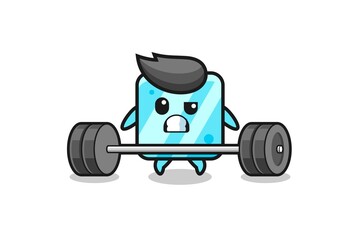 cartoon of ice cube lifting a barbell
