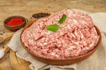 Raw minced meat. Ground pork with spices