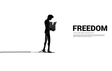 silhouette of losing job man breaking chained at leg. Concept for freedom from office job.