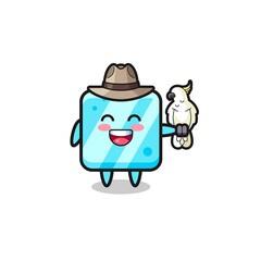 ice cube zookeeper mascot with a parrot