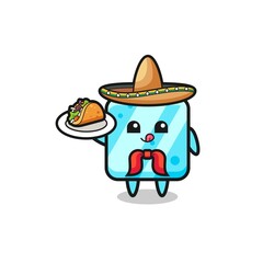 ice cube Mexican chef mascot holding a taco