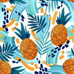 Seamless decorative pattern with pineapples.	
