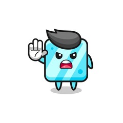 ice cube character doing stop gesture