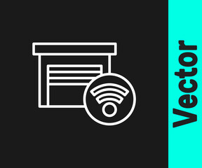 White line Smart garage icon isolated on black background. Vector