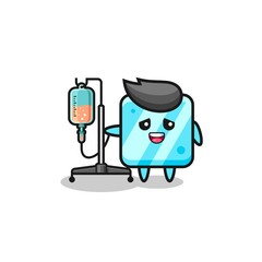 cute ice cube character standing with infusion pole