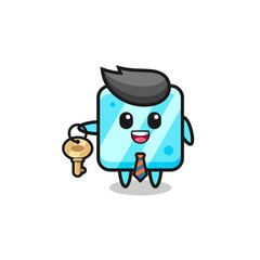 cute ice cube as a real estate agent mascot