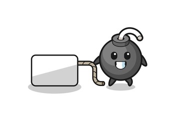 bomb cartoon is pulling a banner