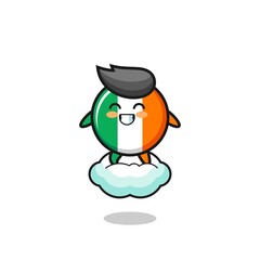 cute ireland flag illustration riding a floating cloud
