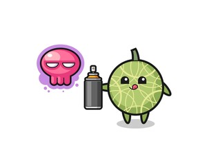 melon cartoon make a graffiti with a spray paint