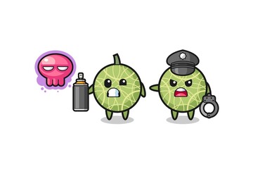 melon cartoon doing vandalism and caught by the police