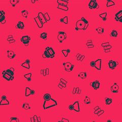 Set Medal, Book, School backpack and Ringing alarm bell on seamless pattern. Vector