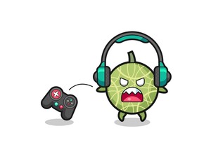 melon gamer mascot is angry