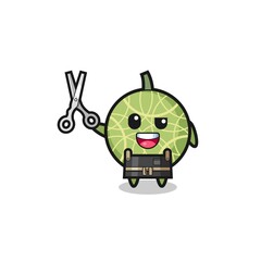 melon character as barbershop mascot