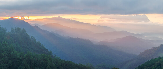 Mountain layers range hill landscape at morning have beautiful light in Thailand.