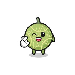 melon character doing Korean finger heart