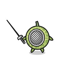 melon earth cartoon as fencer mascot