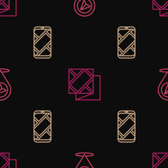 Set line Location, City map navigation and Folded on seamless pattern. Vector