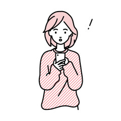 立ってスマートフォンを操作して何かに気づいて驚いたリモートワークの女性