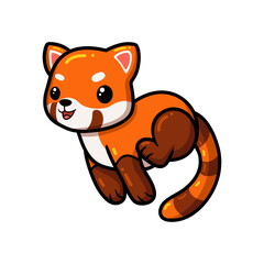 Cute little red panda cartoon running © frescostudio