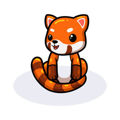 Cute little red panda cartoon sitting