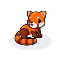 Cute little red panda cartoon sitting