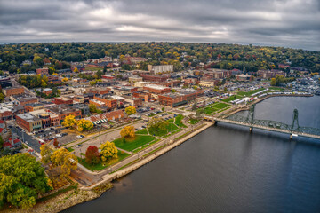 Fototapeta na wymiar Aerial View of the Twin Cities Suburb of Stillwater, Minnesota