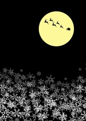 月夜に空を走るサンタクロースのイラスト