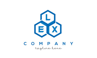 LEX letters design logo with three polygon hexagon logo vector template